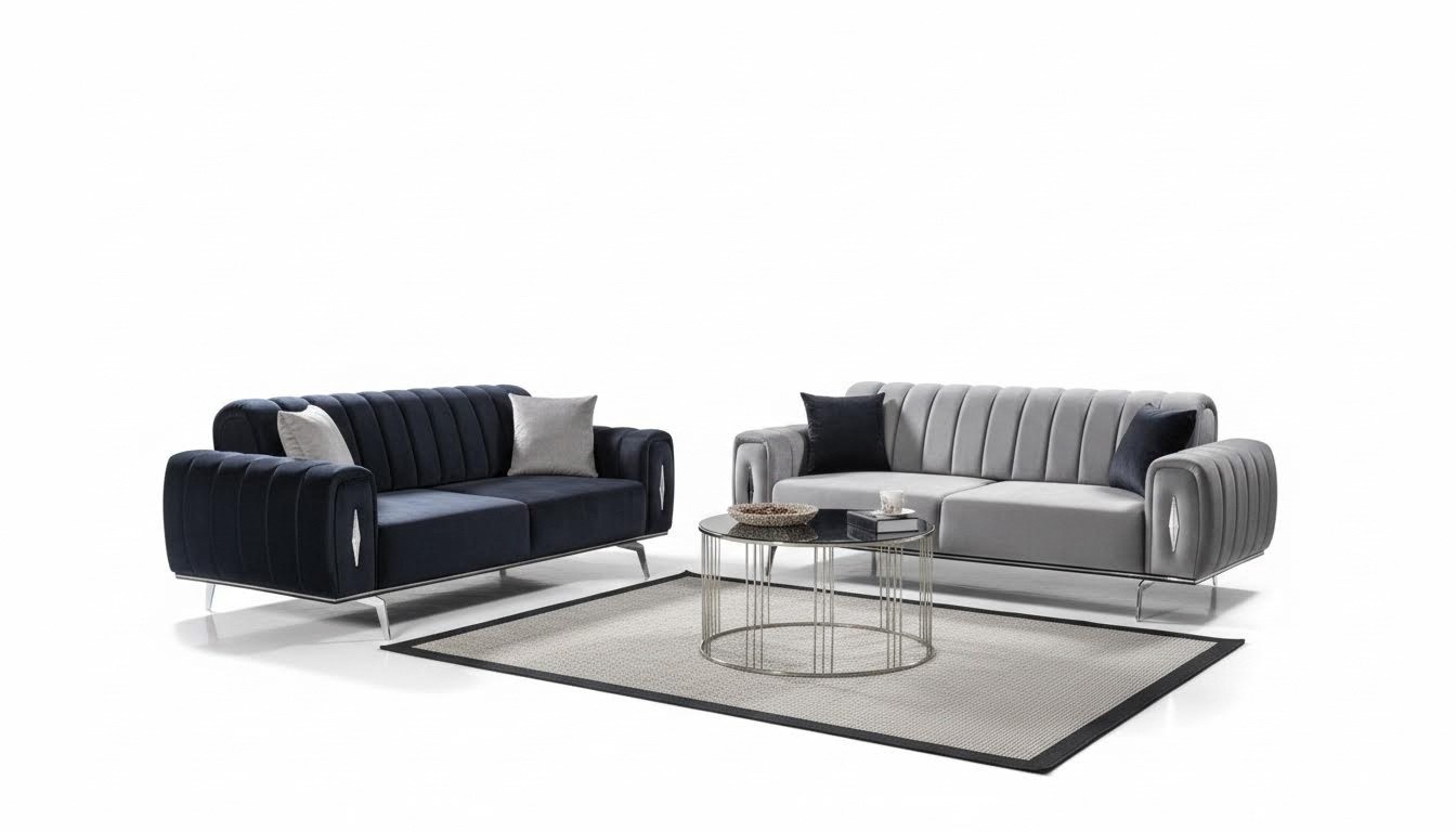 Complete stainless steel three-seater modern fabric sofas upholstered couches 2 pieces