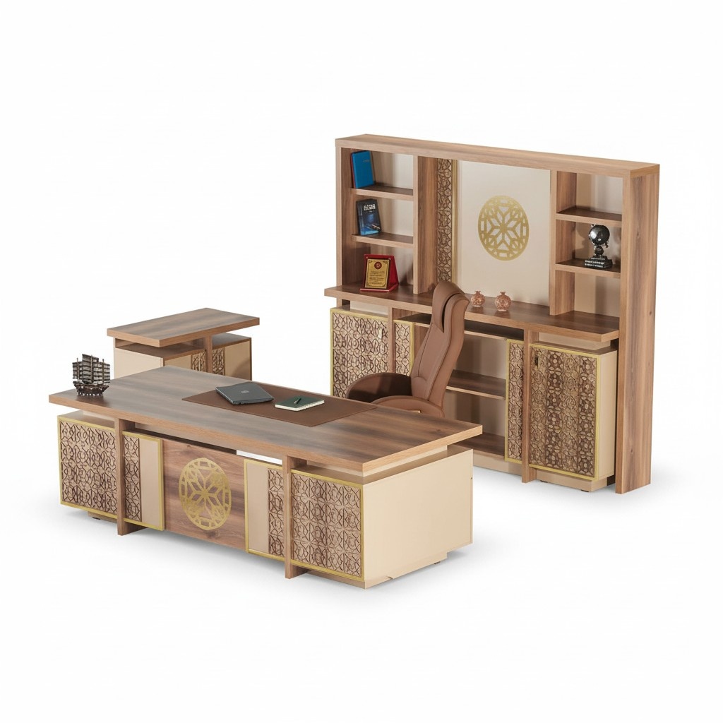 Complete home office desk office chair bookshelf sideboards brown