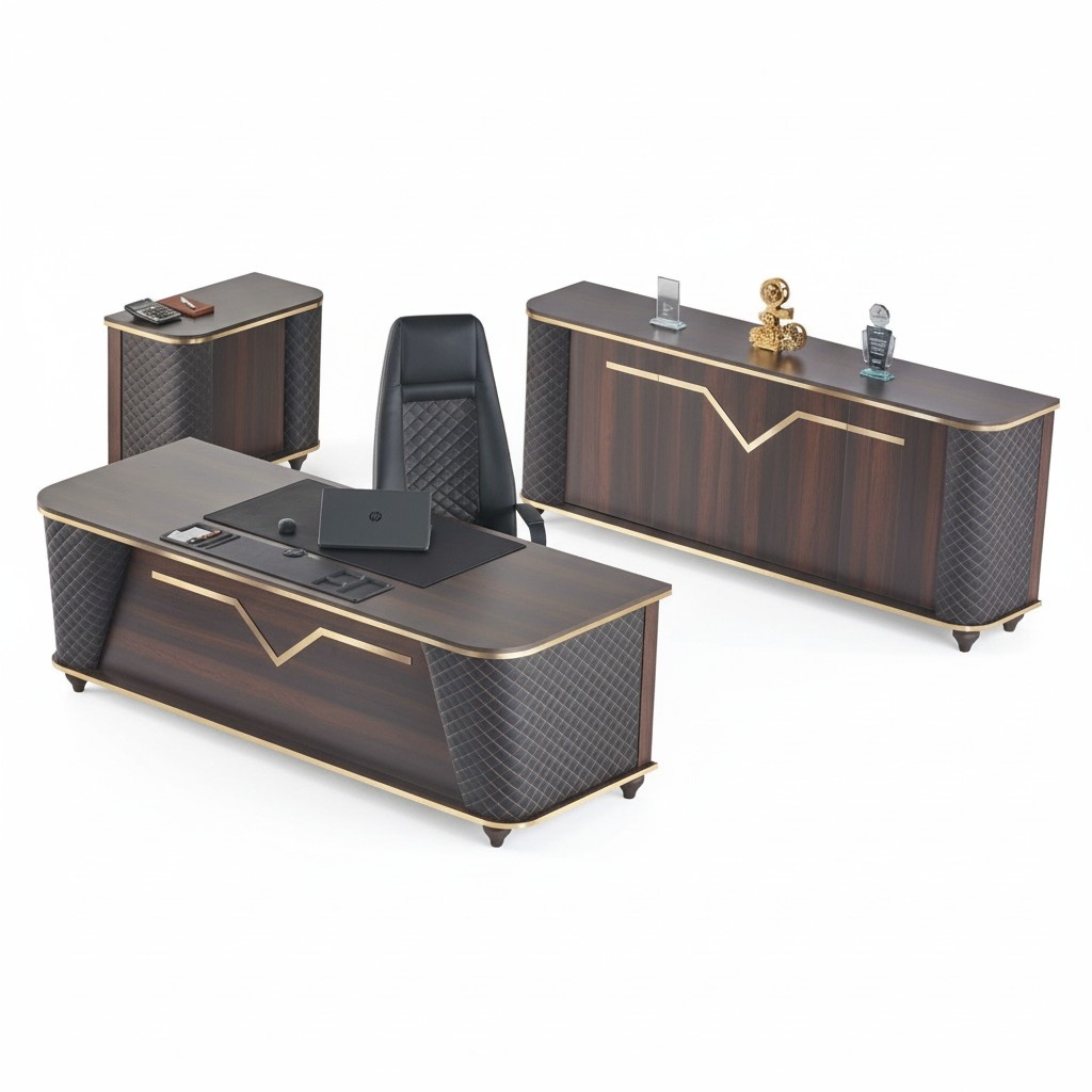 Complete office room set office desk office chair sideboard chest of drawers wood