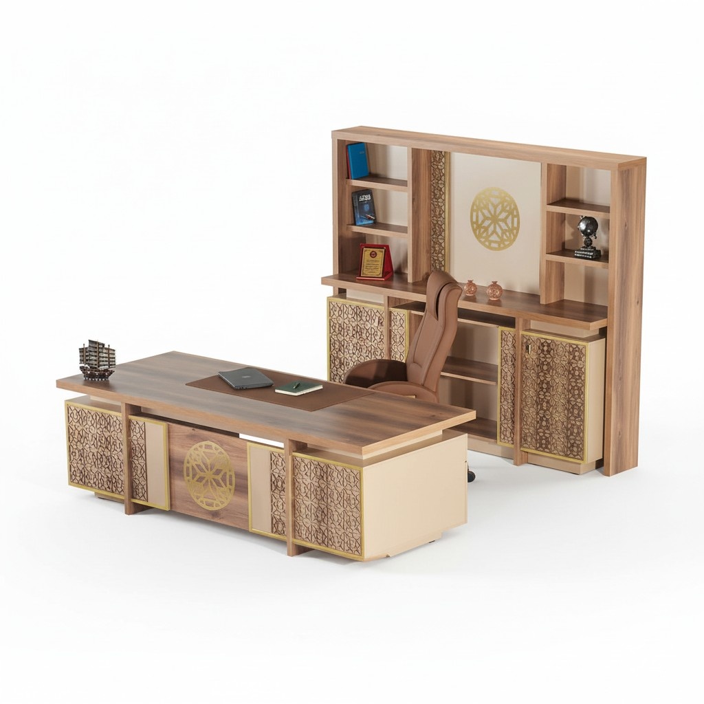 Complete home office set desk office chair bookshelf sideboard brown