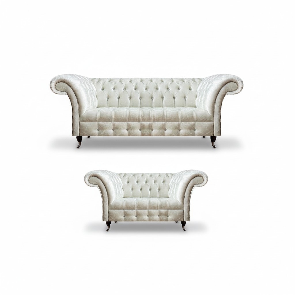 Complete White Chesterfield Sofa Set Modern 3-Seater Luxury 2-Seater