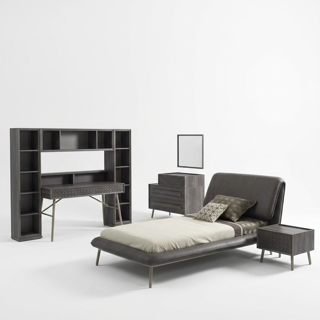 Complete youth bed bed frame bed children\'s room set 7 pcs wood grey