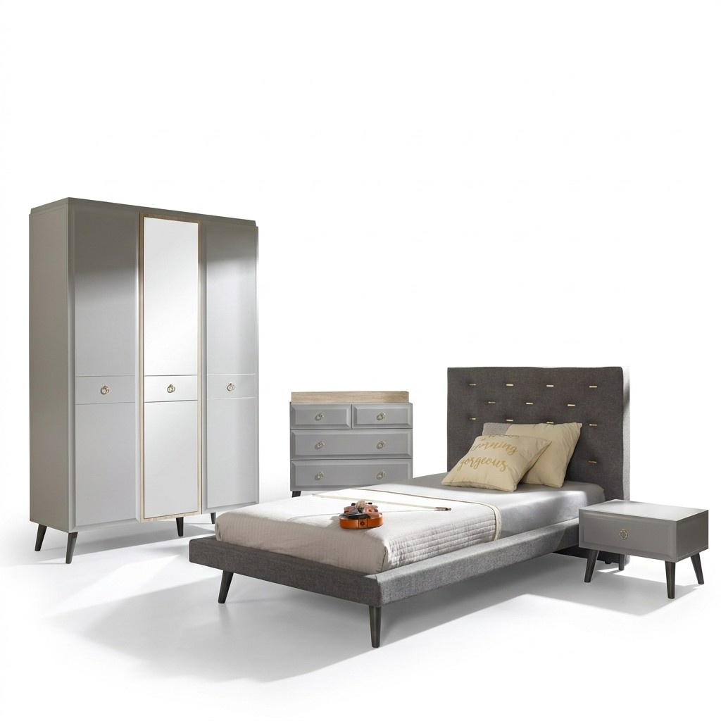 Complete youth bed bedroom furniture wooden bed bed grey set 4pcs