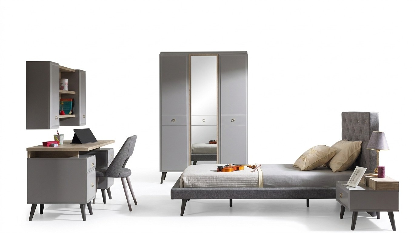 Complete youth bed children\'s furniture children\'s room bed wood grey set 5 pcs