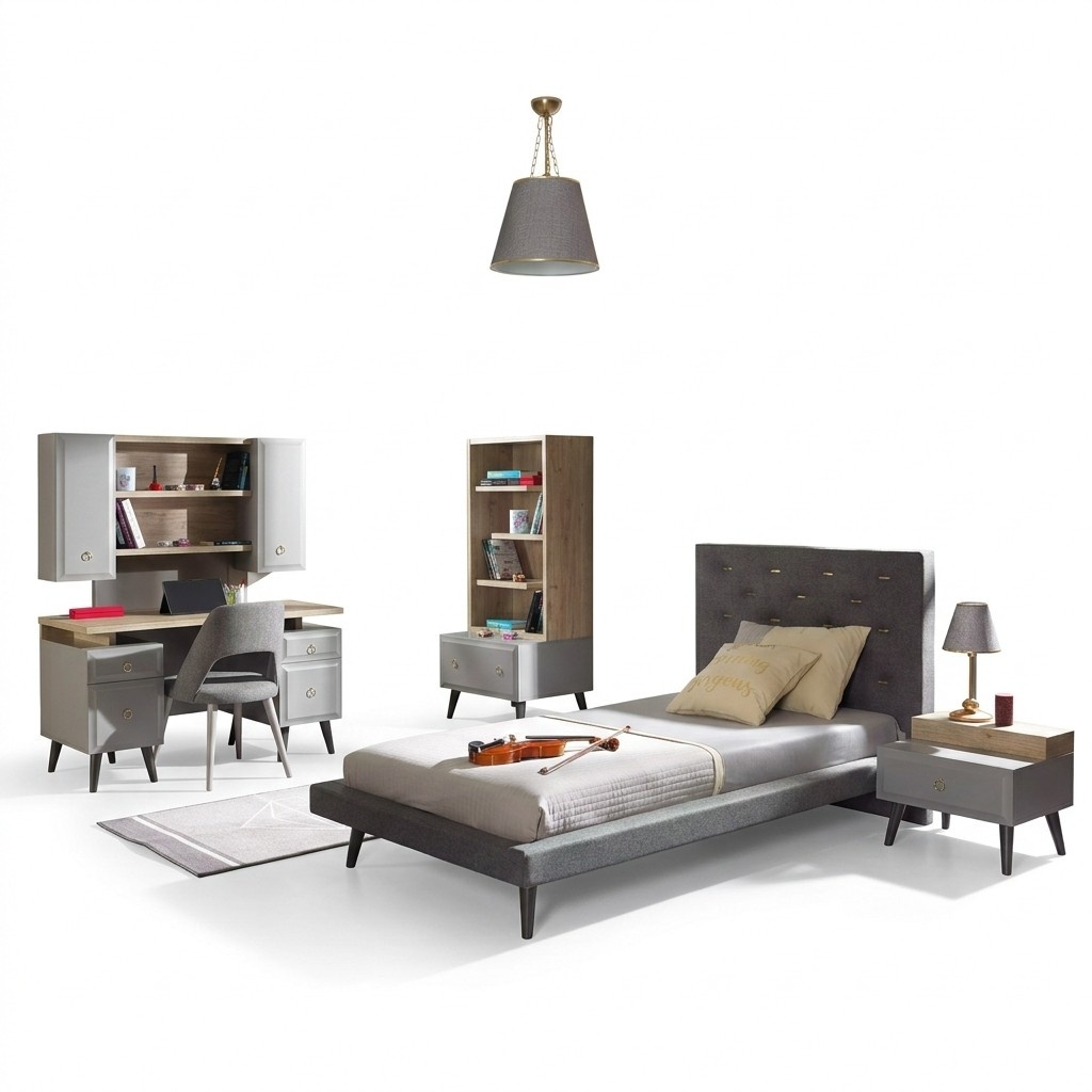 Complete youth bed children\'s furniture children\'s room bed wood grey set 5 pcs1