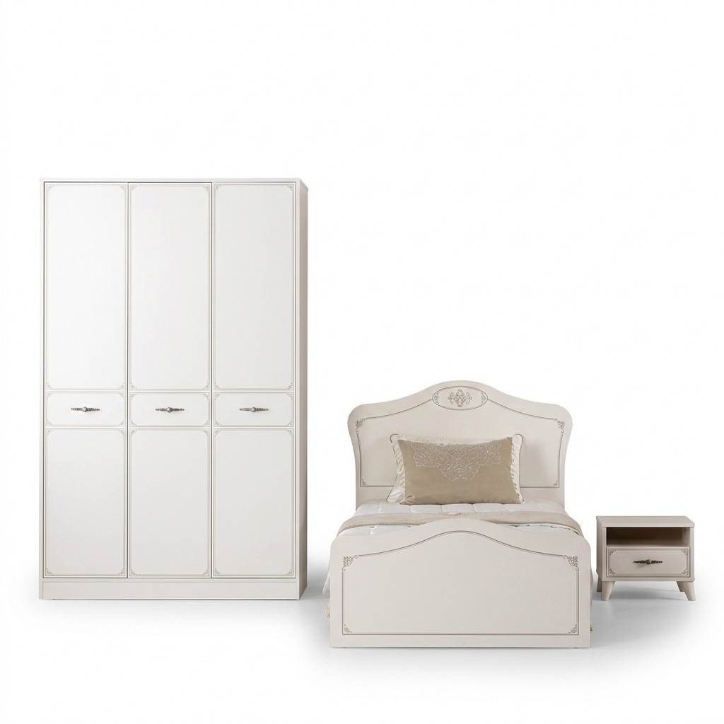 Complete youth bed functional bed extendable set 3pcs wood white