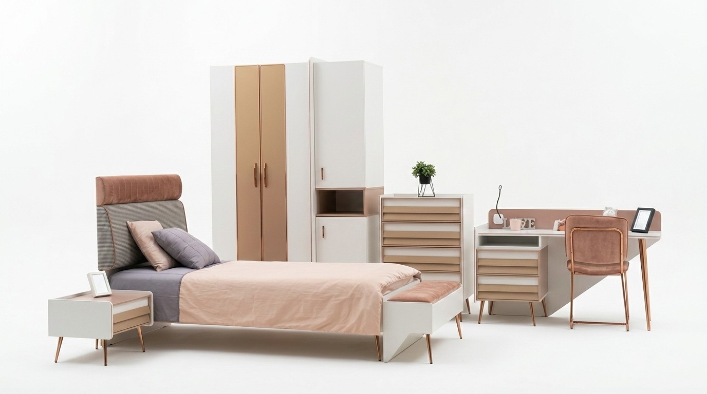 Complete youth room children\'s room set wardrobe chest of drawers desk 6 pcs.