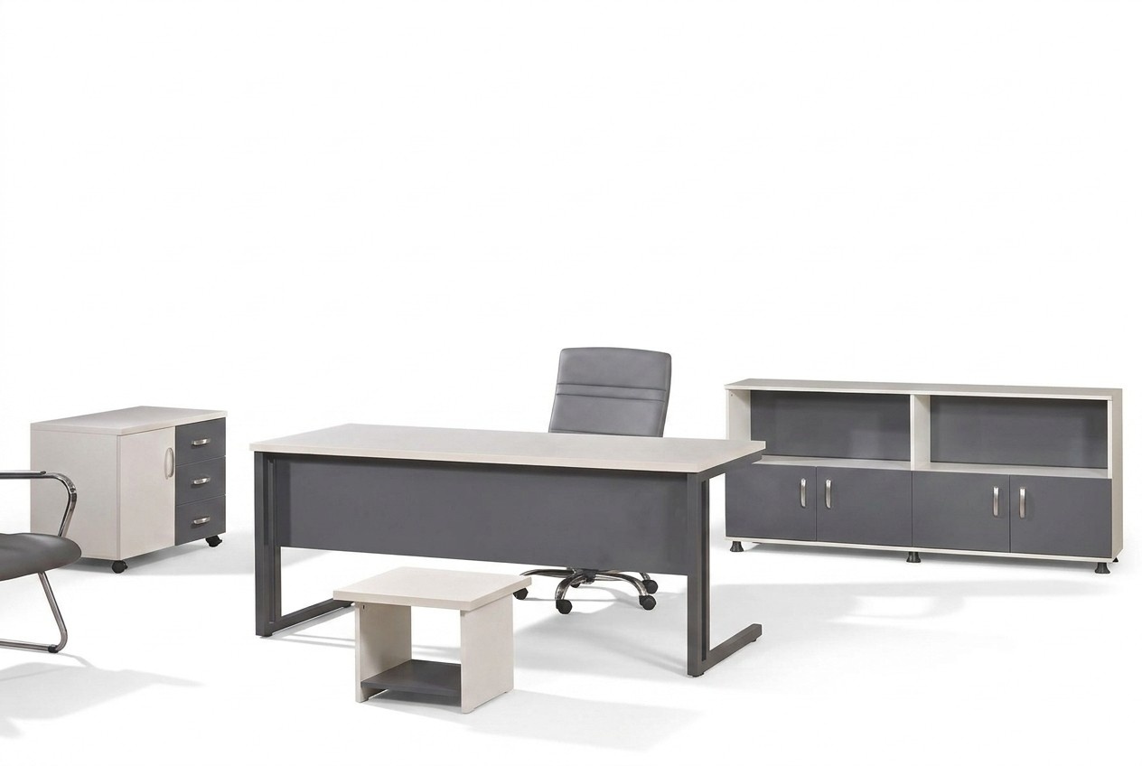 Computer furniture Work table Office furniture Desk 4-piece wooden set Grey