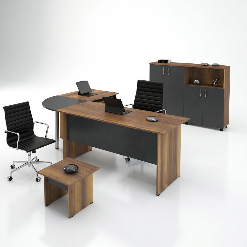 Computer furniture Work desk Office furniture Corner office desk 3-piece wooden set Grey