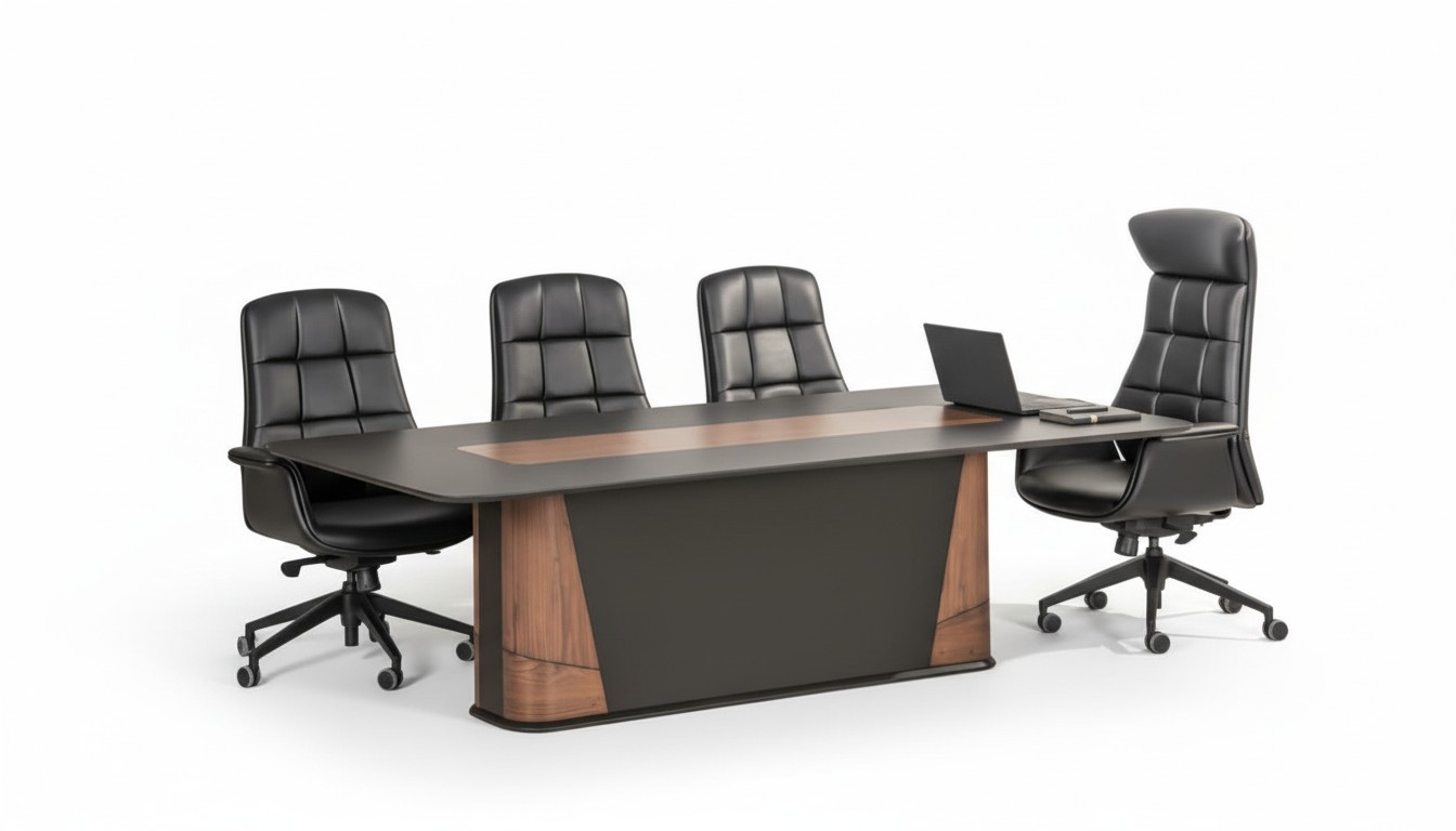 Conference set meeting 4x chairs table luxury office furniture modern brown tables