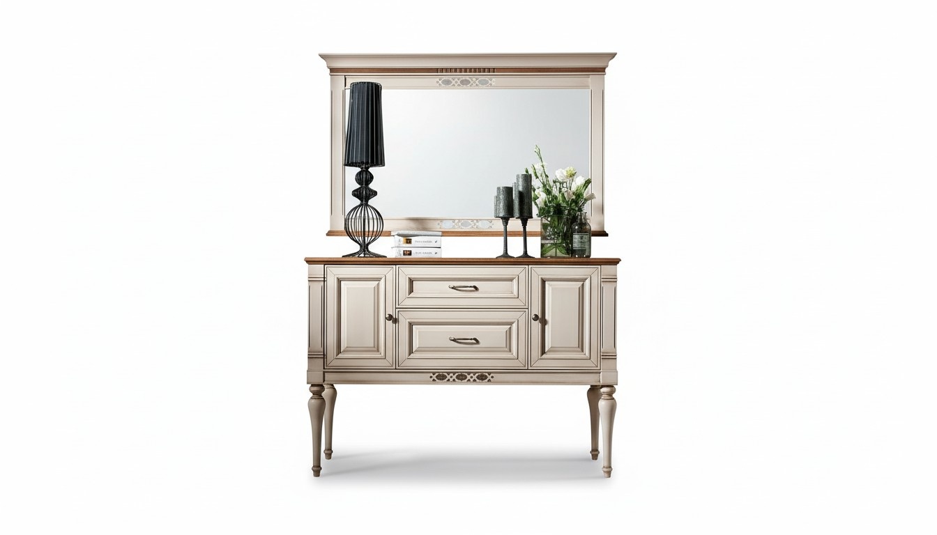 Classic style made of real wooden sideboard with 2-swing doors & 2-sliding drawers - model FL-K2A