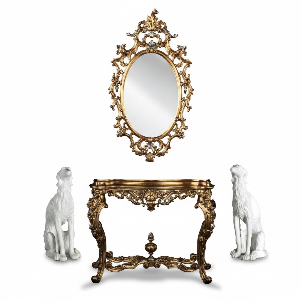 Console table chest of drawers designer cabinet secretary table wood gold baroque