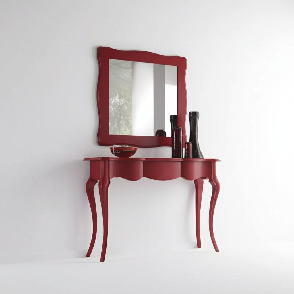 Console table mirror sideboard set wood Italian furniture style 2pcs.
