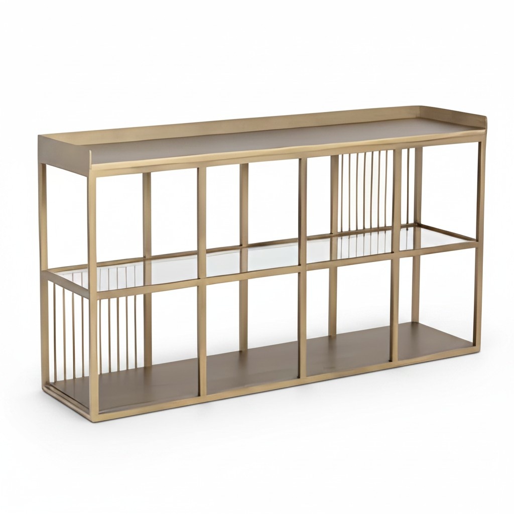 Console Table Shelf Open Chest of Drawers 140x80cm Cabinet Metal Glass