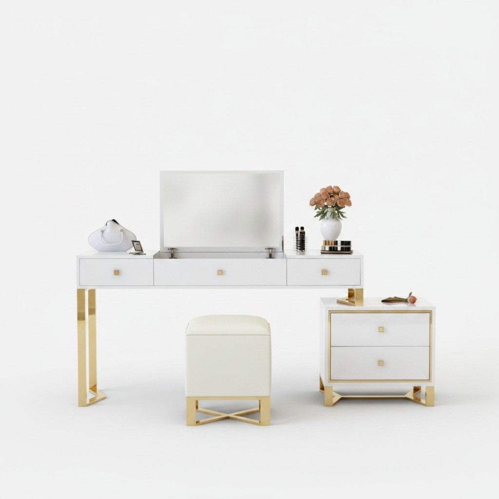Modern style designer gloss dressing table in modern style made of real wooden frame & stainless steel