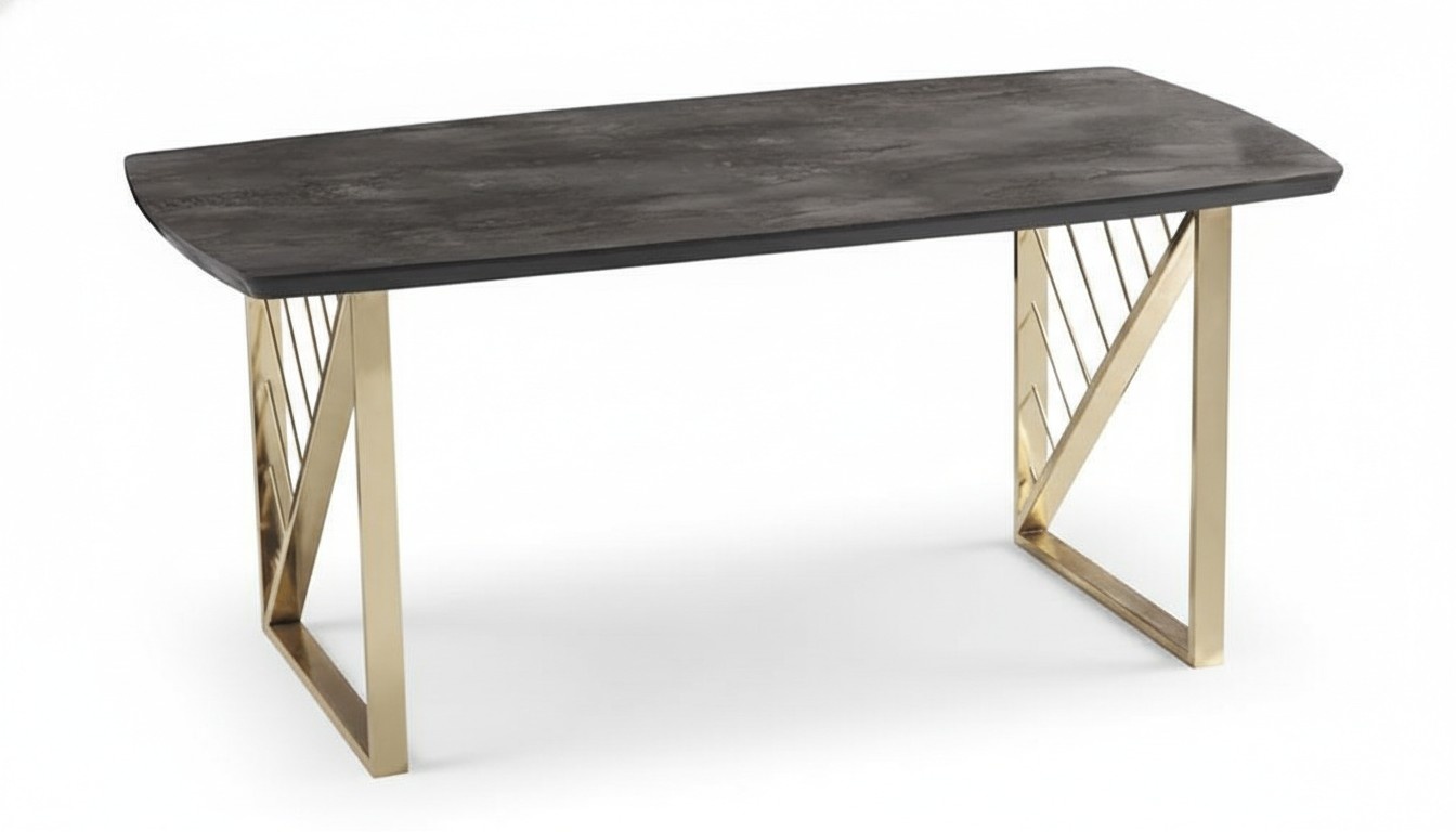 Contemporary dining table black gold rectangular tabletop table