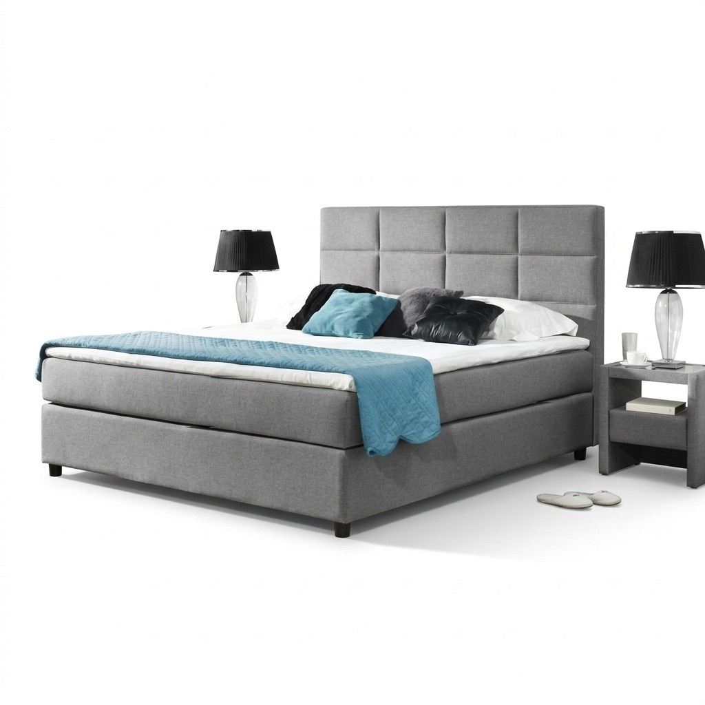 Continental textile/leather upholstered double bed made of real wooden frame model - M101