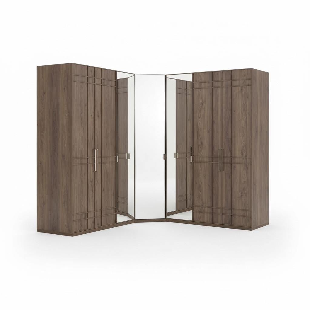 Corner wardrobe Wardrobe brown wood mirror 7 doors large