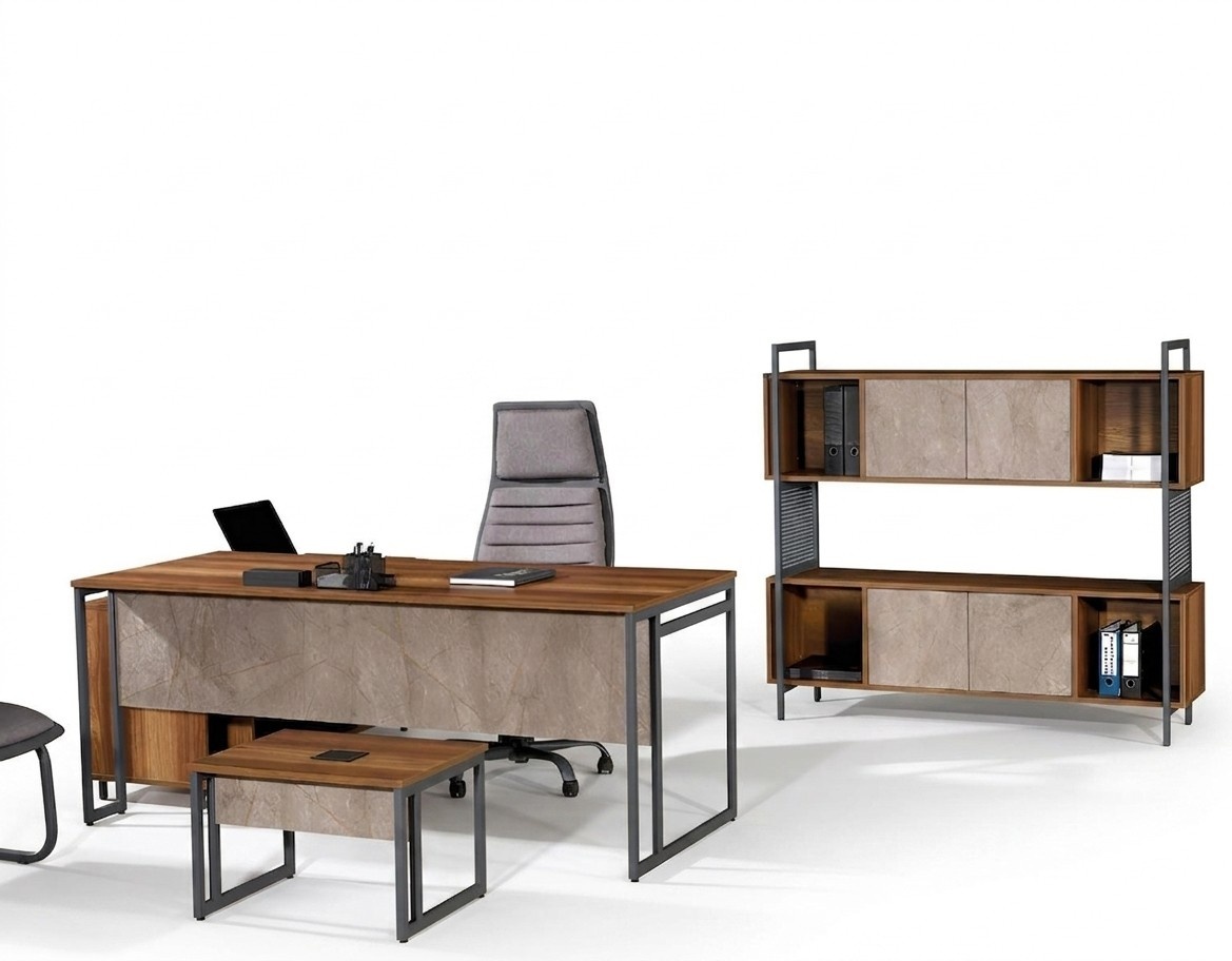 Corner Office Desk Complete Office Desk Set 3pcs Wood Office Furniture Brown