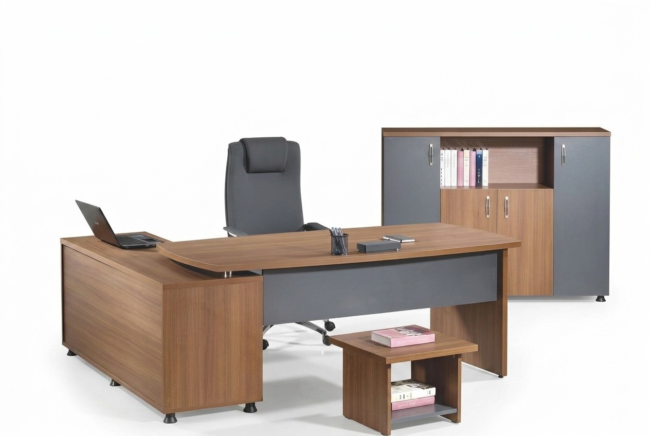 Corner office desk office furniture complete office 3-piece wood brown set
