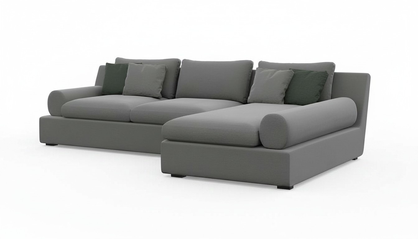 Corner sofa: Aesthetics of form and softness of the fabric.