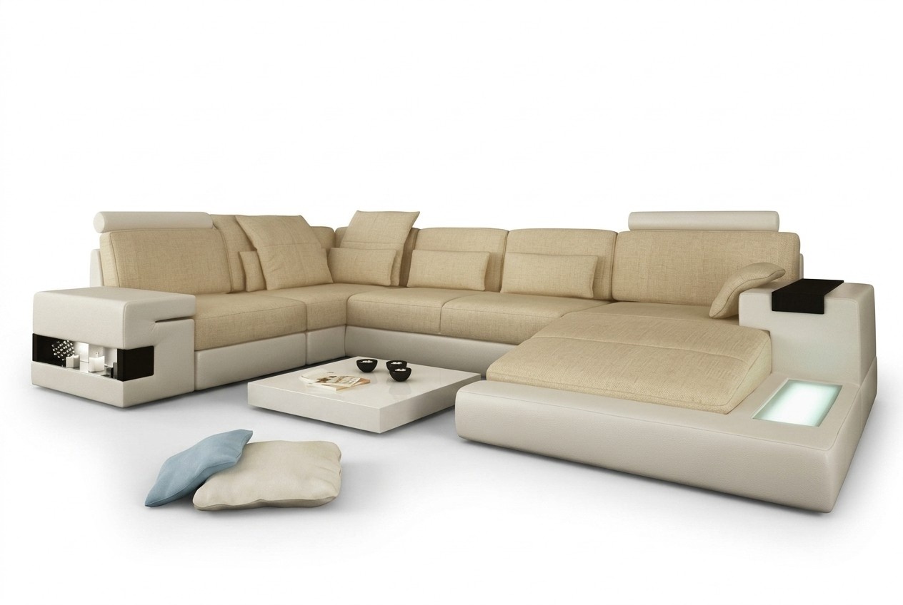 Sectional Sofa Couch Upholstered U-Shape Living Area Bellini Design Sofas XXL Big