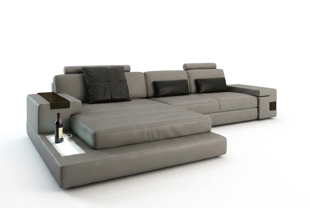 Corner sofa fabric USB upholstery living area corner set corner leather sofa gray L-shape