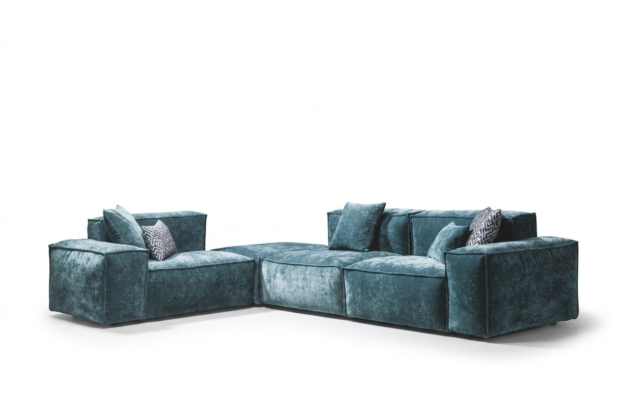 Corner Sofa L - Shape Blue Living Landscape Design Couches Furniture Sofa Couch