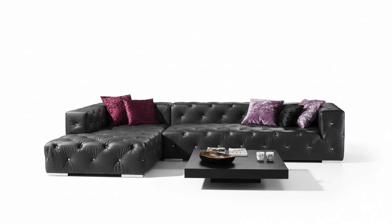 Corner Sofa L-shape Chesterfield Luxury Sofa Black Couch Leather Sofa