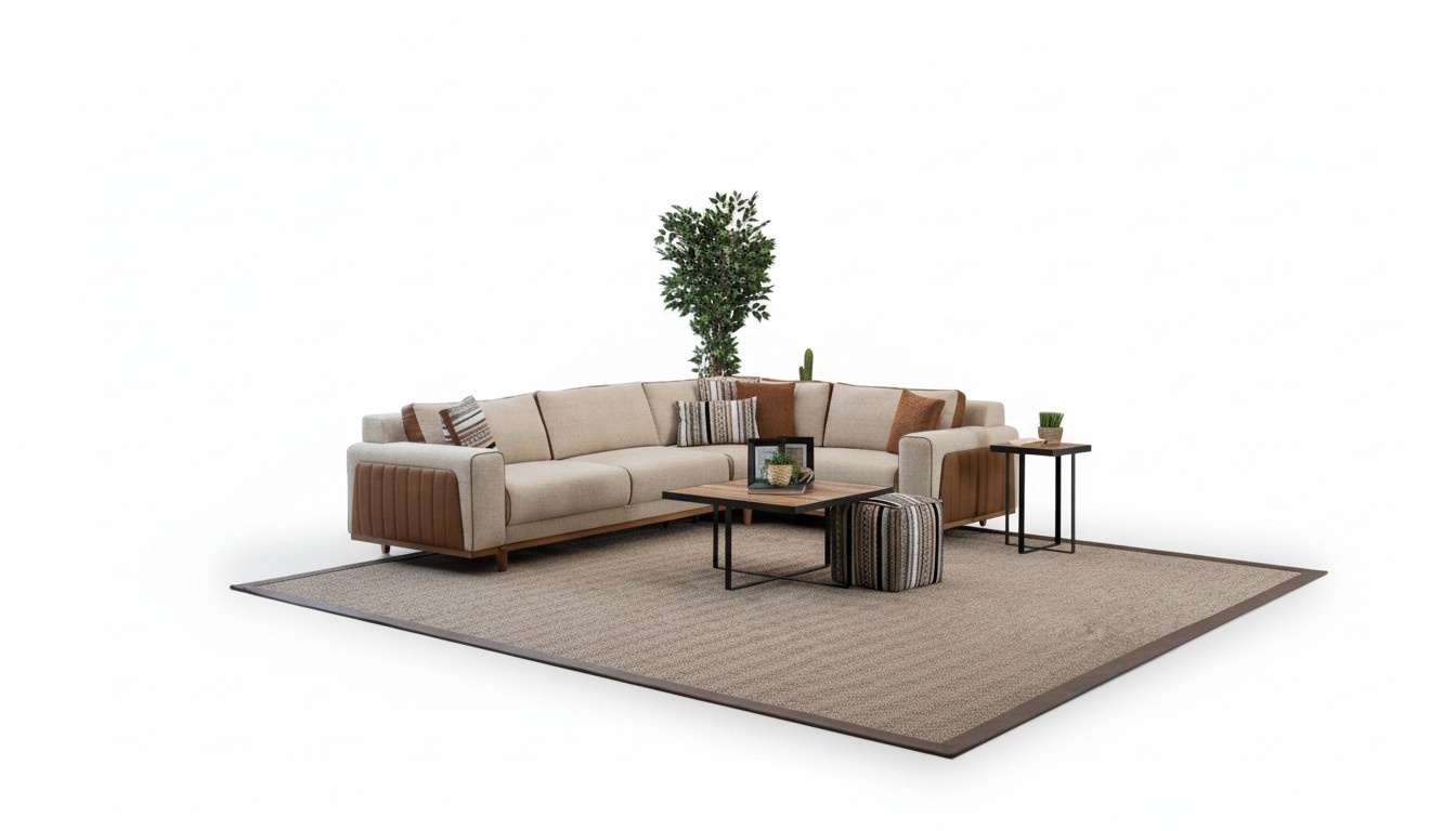 L-shaped Sofa Modern Luxury Living Room Furniture Couch Corner Set Beige