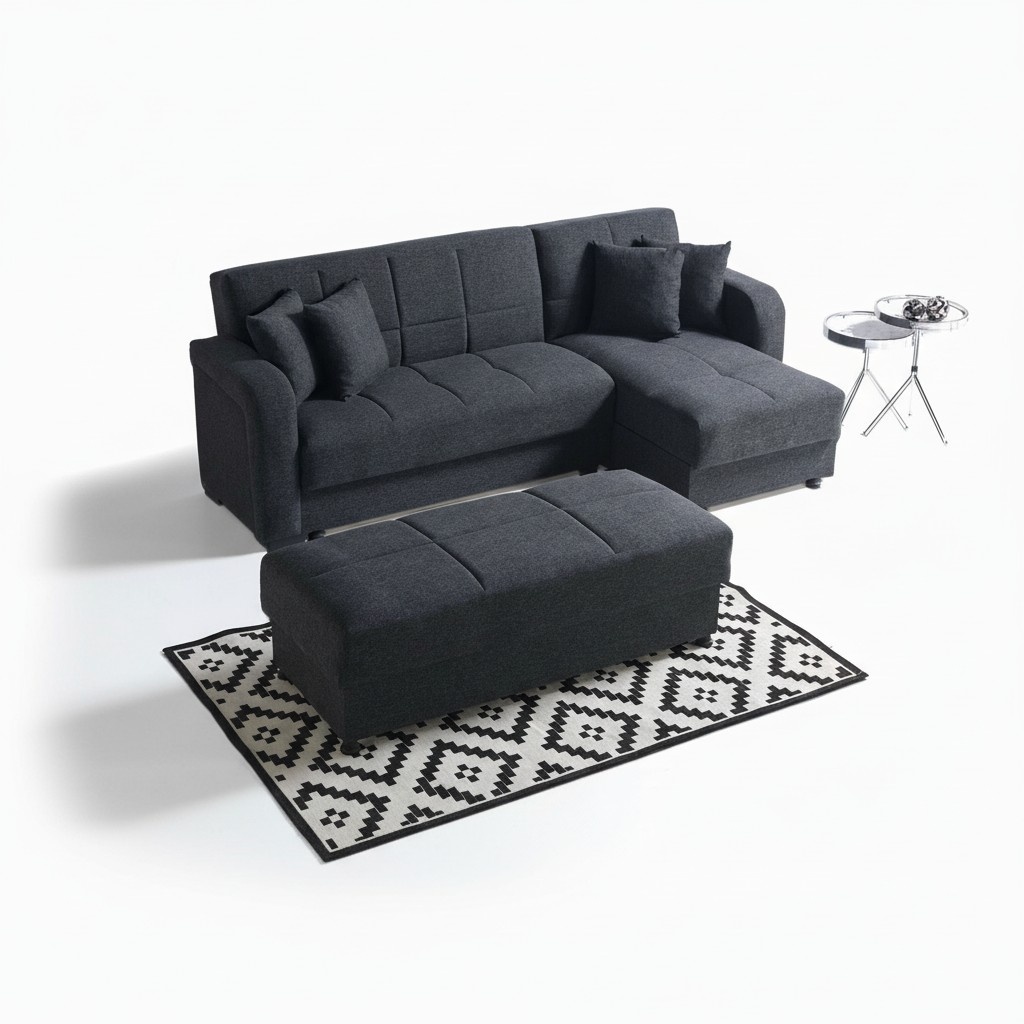 Corner sofa L-shaped stool black Complete living room set 2-piece