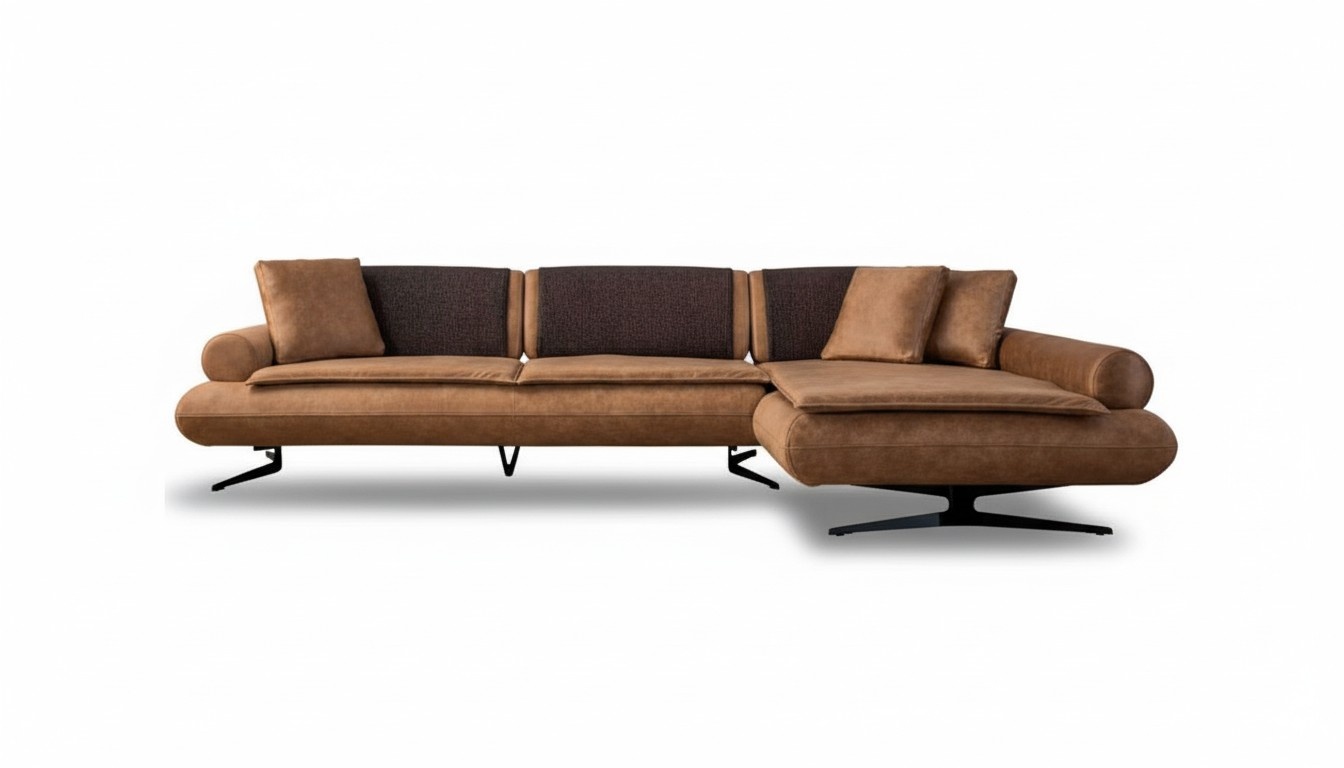 Corner Sofa L-Shape Sofa Luxury Corner Faux Leather Living Room Polyester Brown