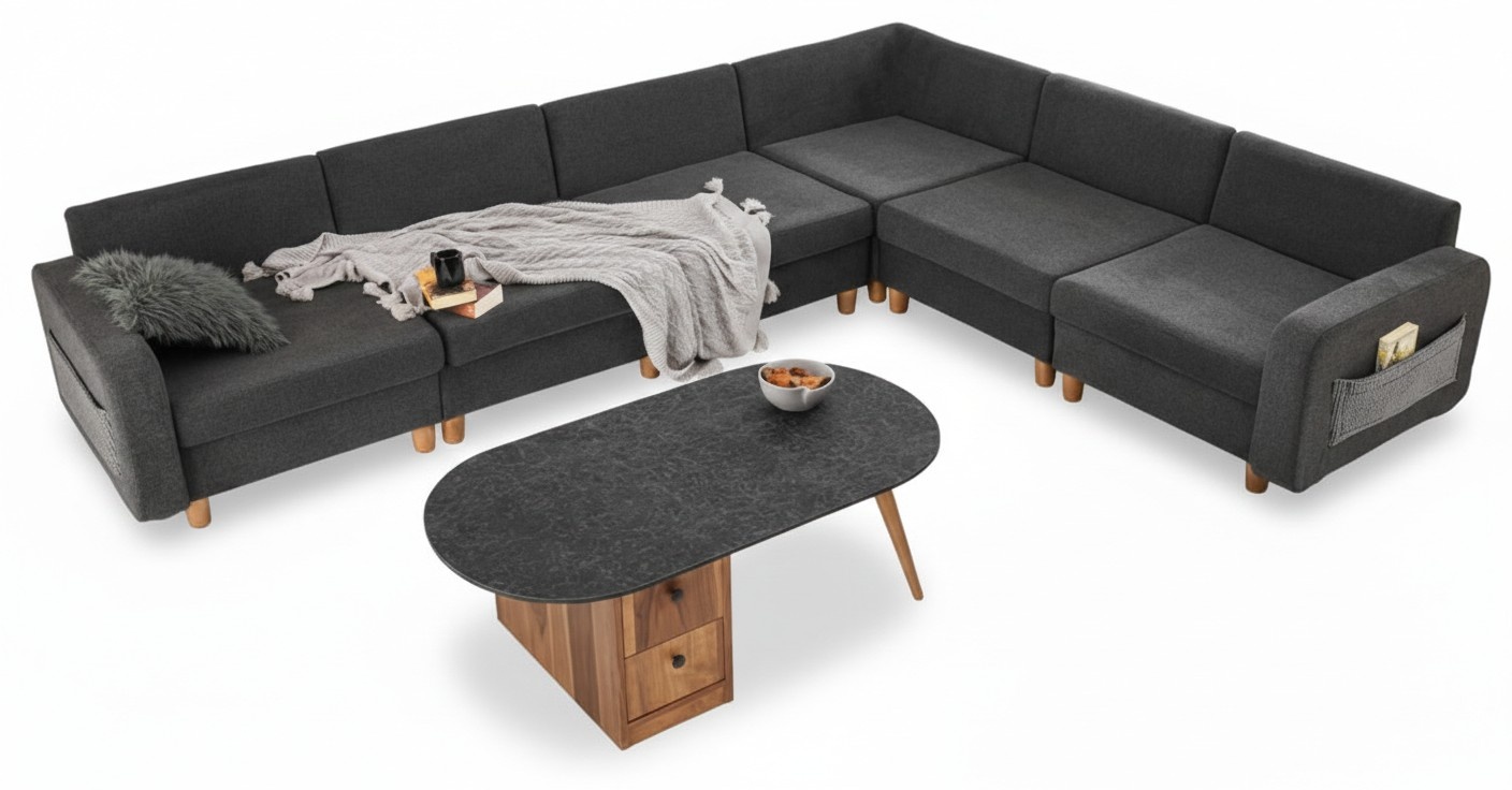 L-shaped corner sofa gray fabric sofa upholstered sofa large couch design