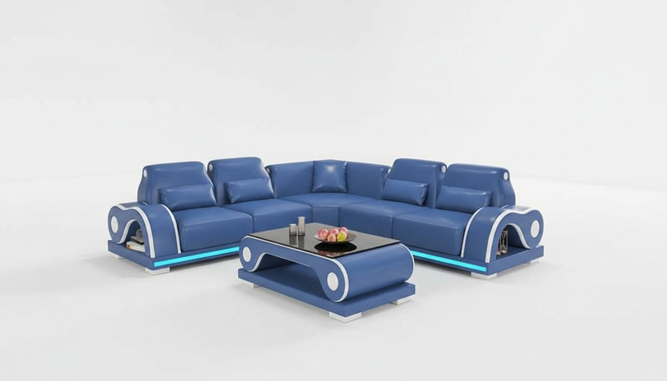 Corner sofa leather sofa L shape couch sofa blue luxury modern corner set couches