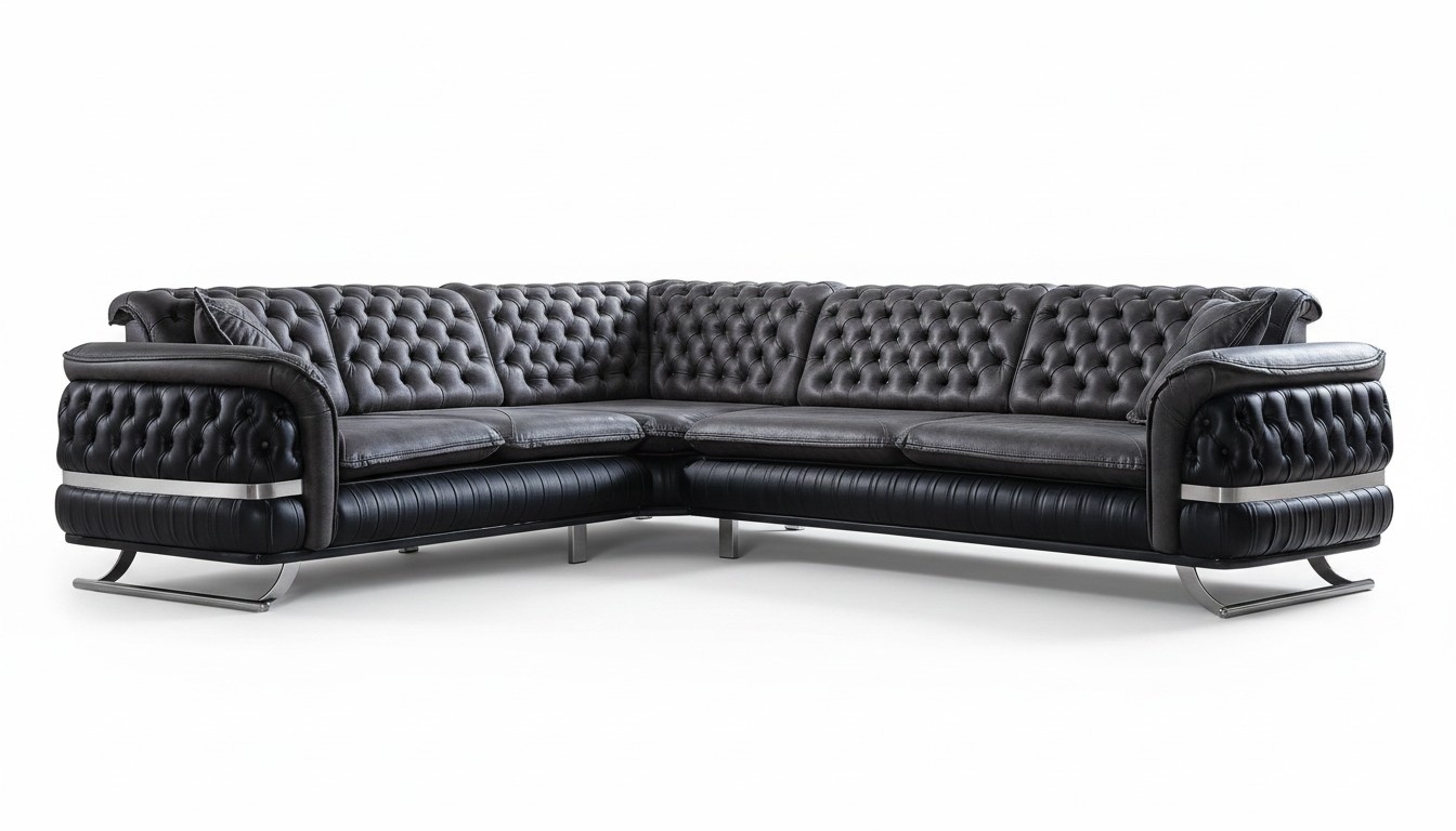 Corner Sofa Living Landscape Color Black L Shape XXL Sofa New Chesterfield