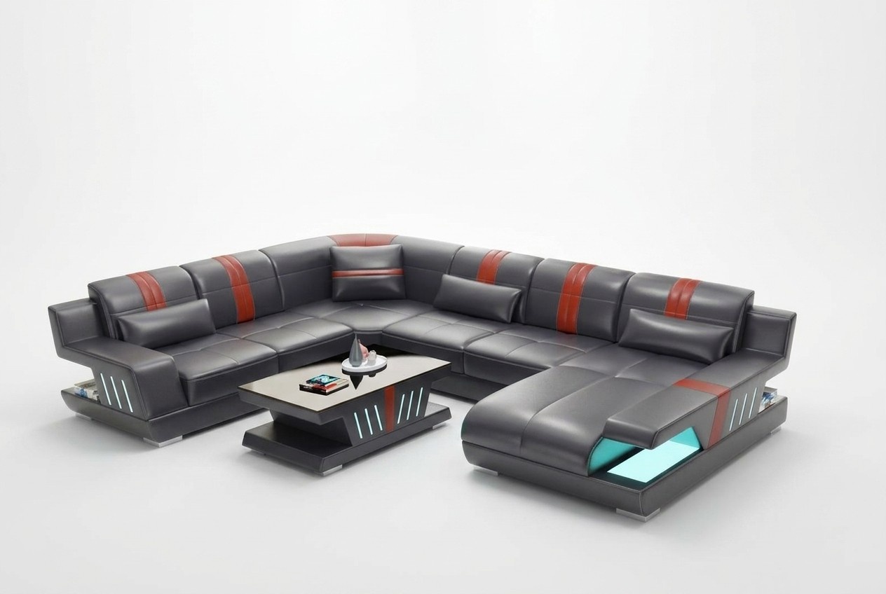Corner sofa living area sofa couch U shape upholstery couches leather design illuminated