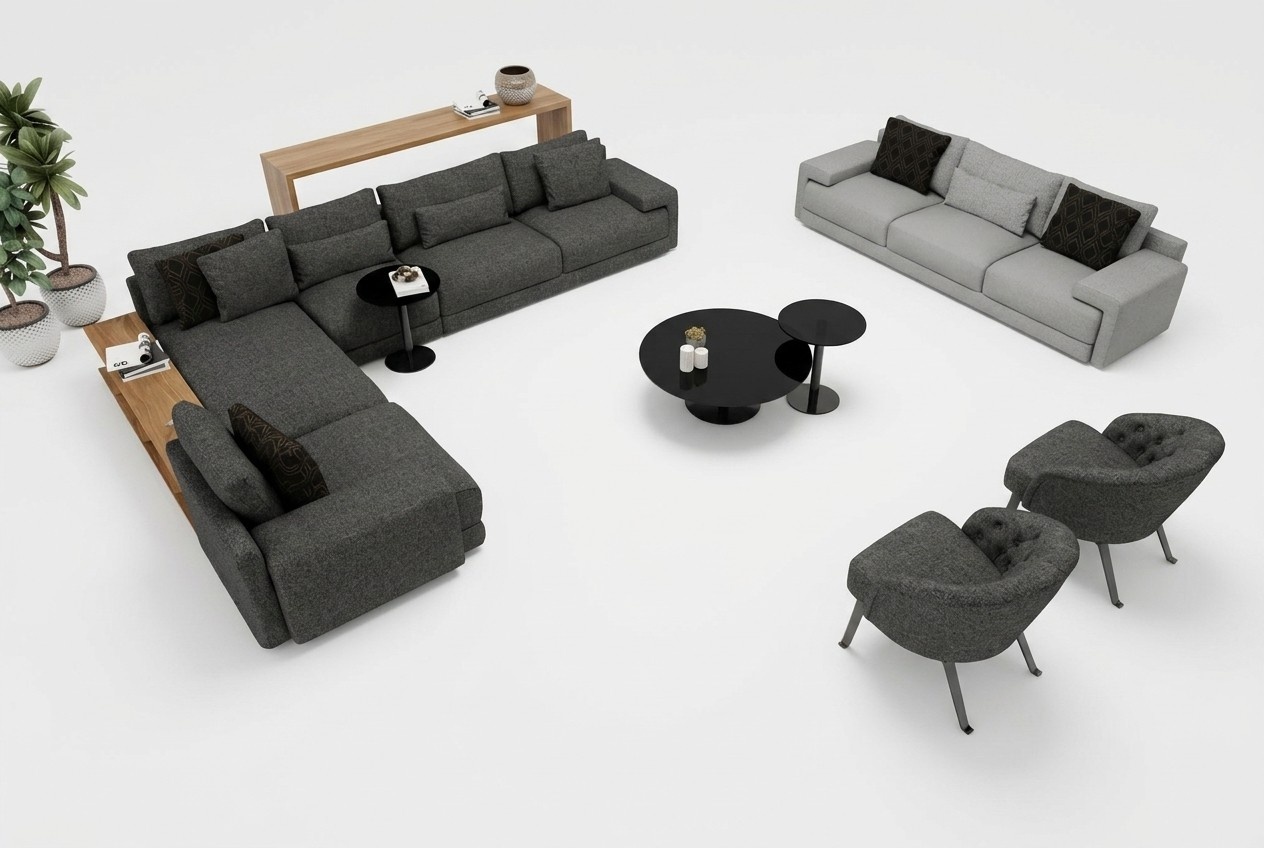 Corner sofa with 2 armchairs in a stylish design, harmonizing design and comfort.