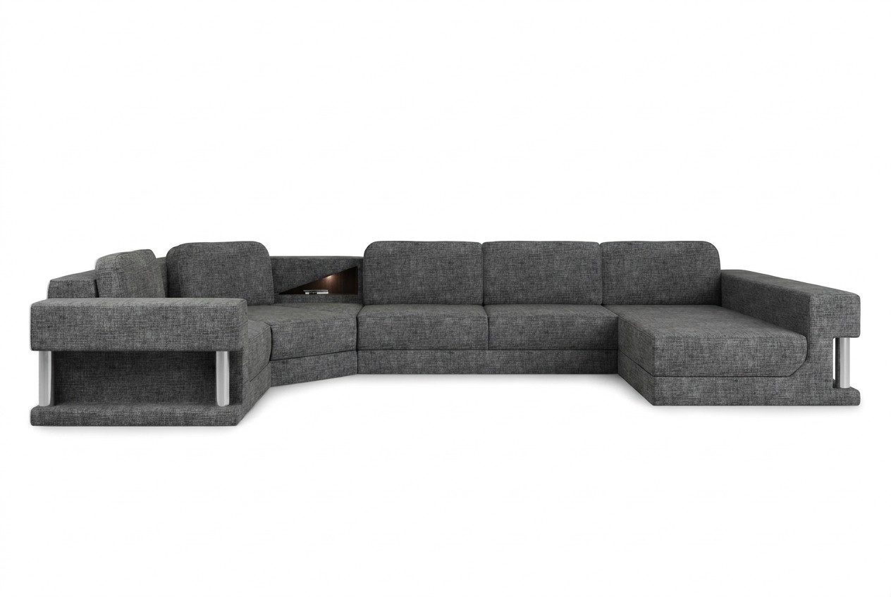 Sectional sofa with USB, upholstered textile design, sofa set, living landscape, parliament.