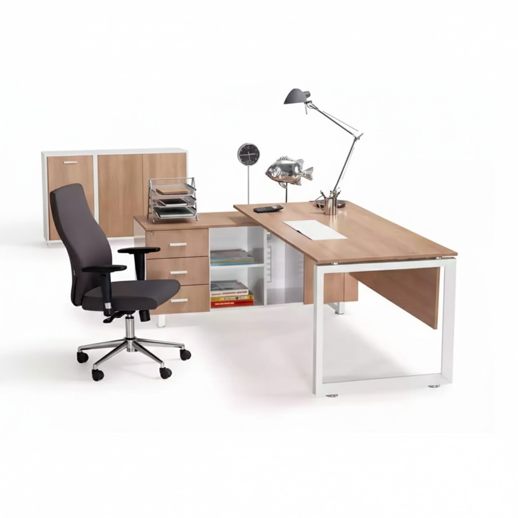 Brown wooden corner table Exclusive modern office furniture in the study