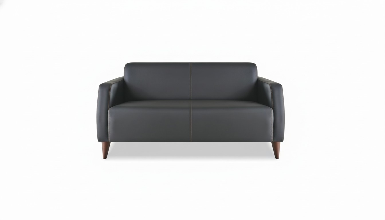 Sofa 2-Seater Black Leather Sofa Modern Wood Leather Versatile