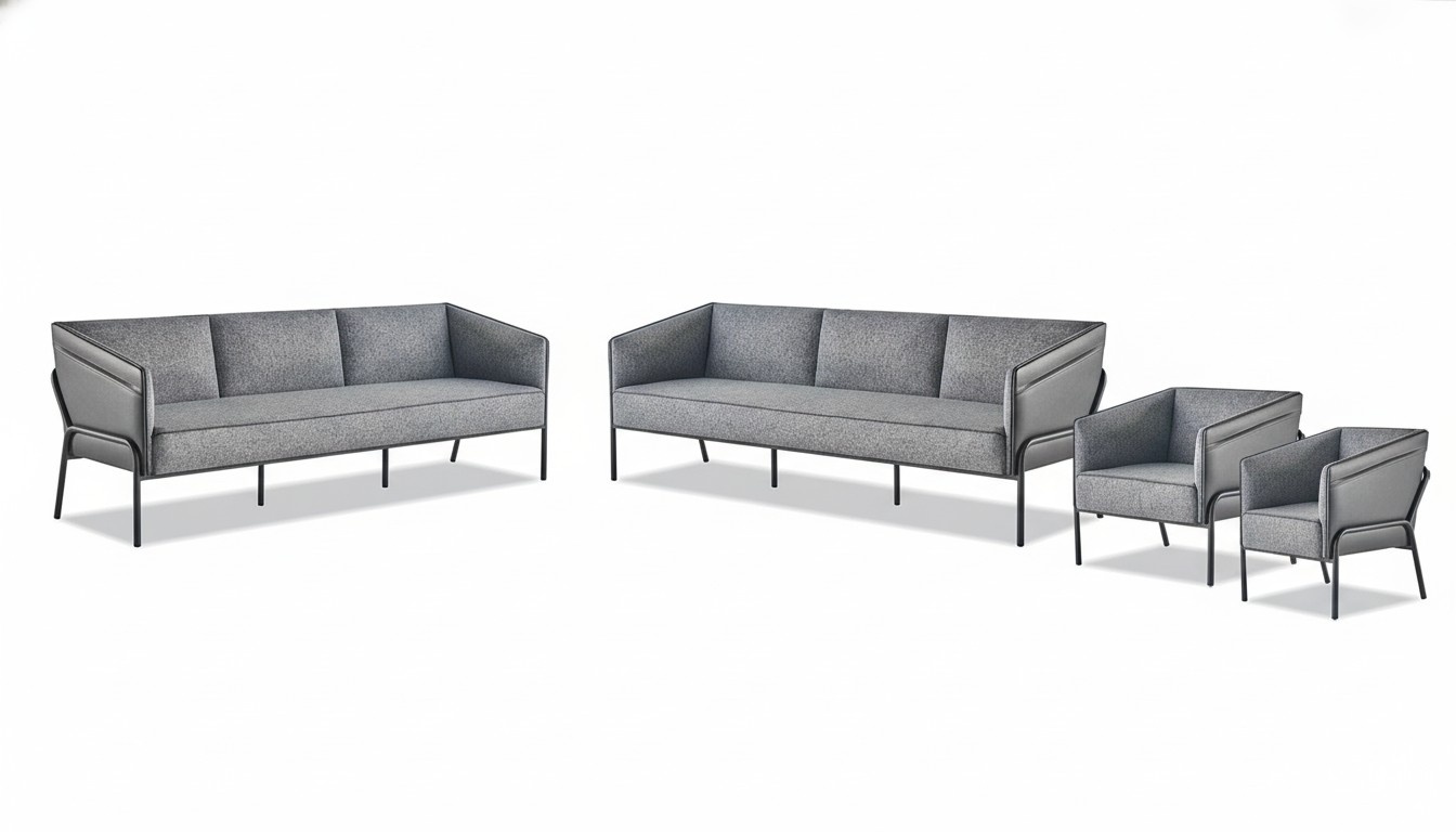 Couch chair sofa sets 3-seater armchair gray fabric leather wood