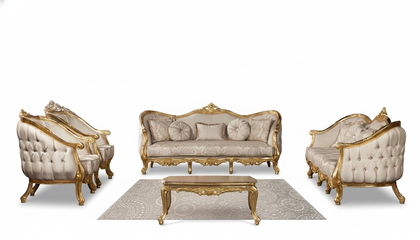 Couch Classic Luxury Living Room Sofa Set 3+3+1+1 Seater Coffee Table