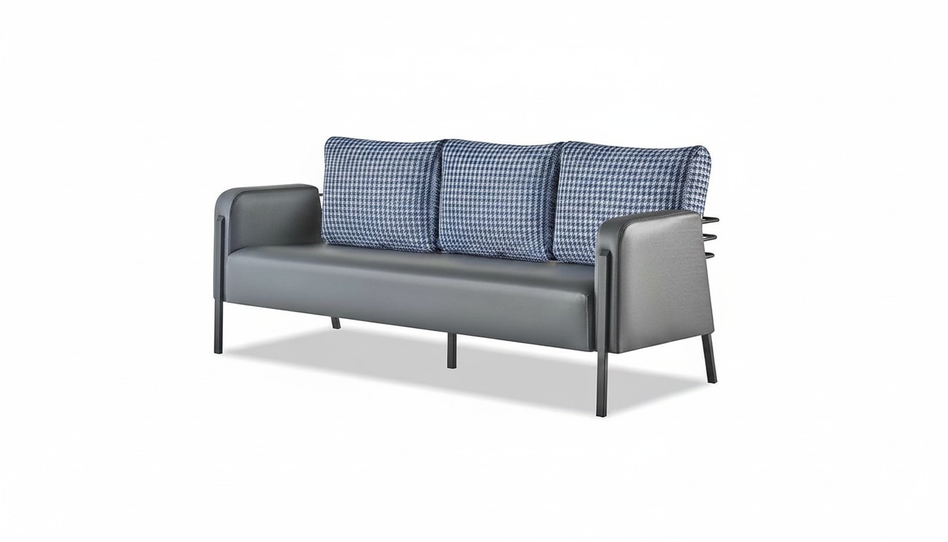 Sofa Gray Blue Chair Upholstered 3-Seater Modern Cushions Leather Stainless Steel