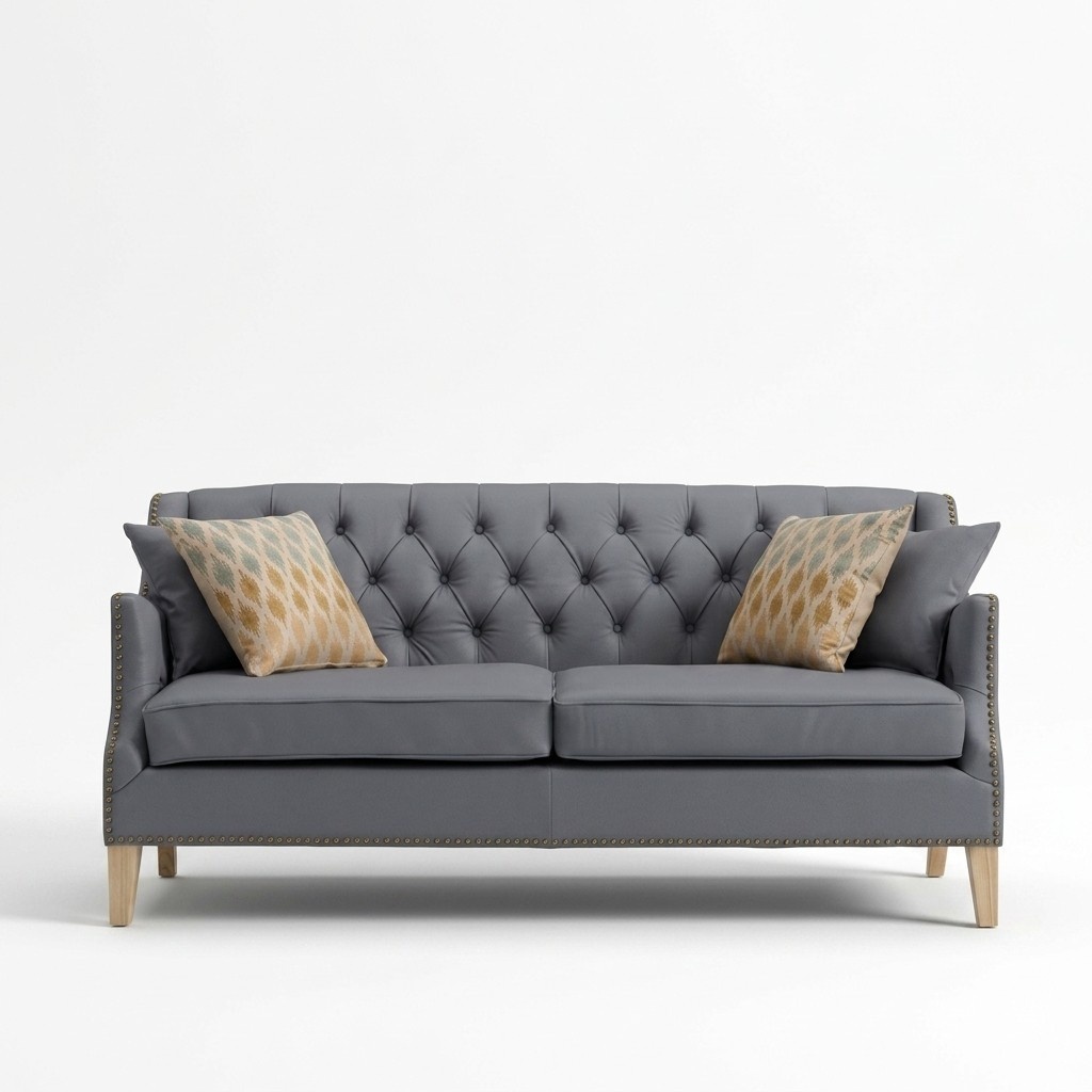 Premium Couch Grey Sofa 3-Seater Upholstered Faux Leather New Modern Living Room Real Wood Inner Frame