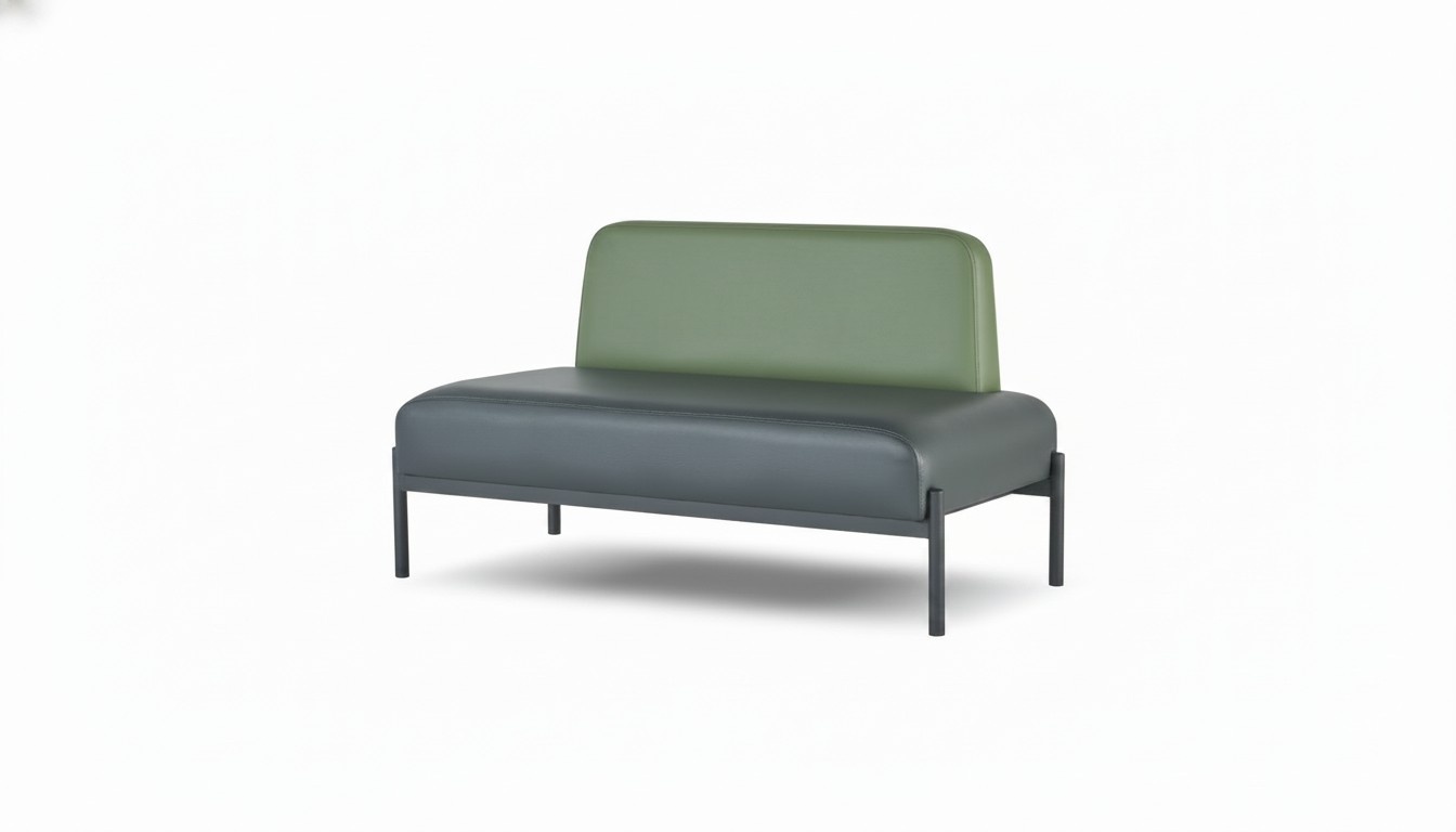 Art Deco 2-Seater Sofa Leather Black Green Stainless Steel Couch Hallway Foyer