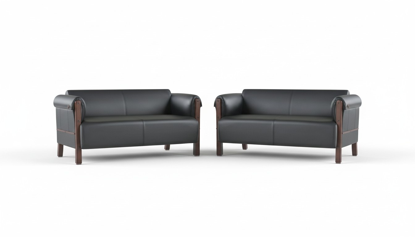 Modern Sofa Set 2-Seater Leather Sofas Black Wood Leather Sofas