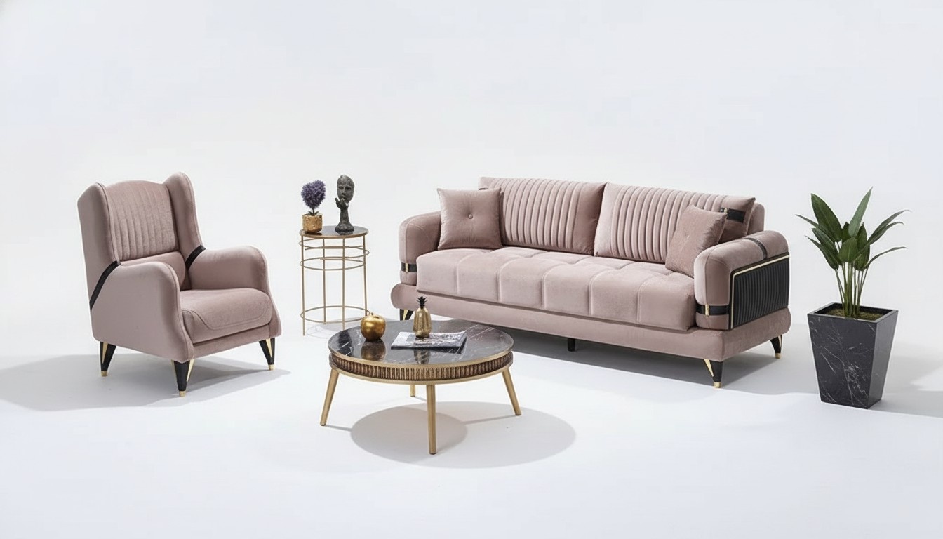 Couch set sofa set 3+1 seater modern living room beige upholstered furniture