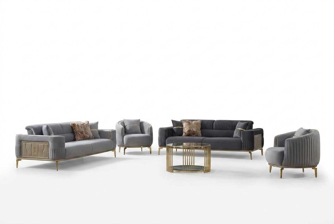 Sofa set couch upholstered sofa three-seater fabric sofa gray armchair 3-piece