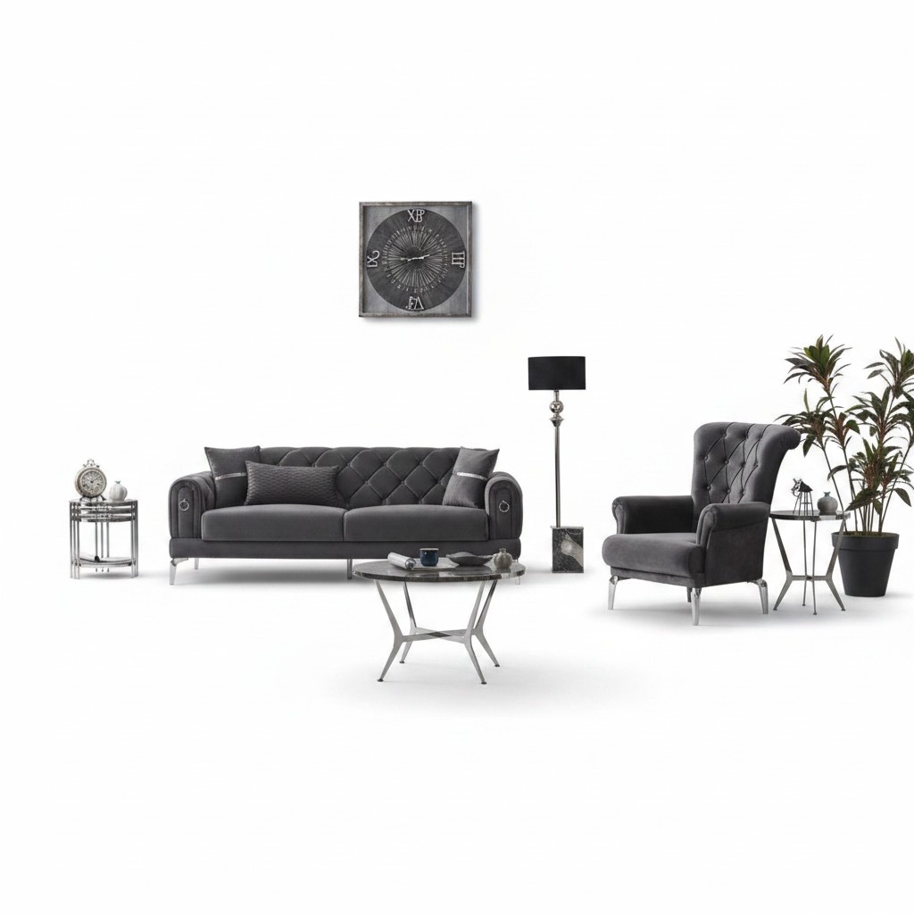 Couch set sofa upholstered sofa three-seater fabric sofa gray armchair 2 pieces