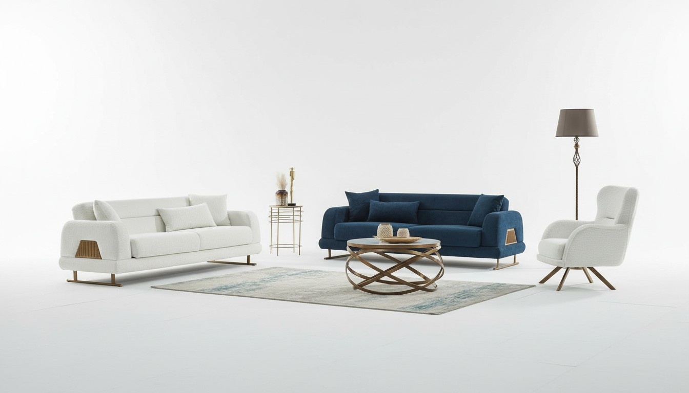 Couch set sofa upholstered sofa three-seater fabric sofa white armchair 3-piece